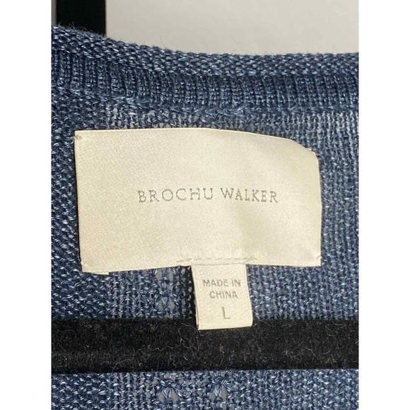 Brochu Walker Women's Blue v neck Sweater MSRP $498 Size Large 100% Linen luxury - Picture 3 of 9
